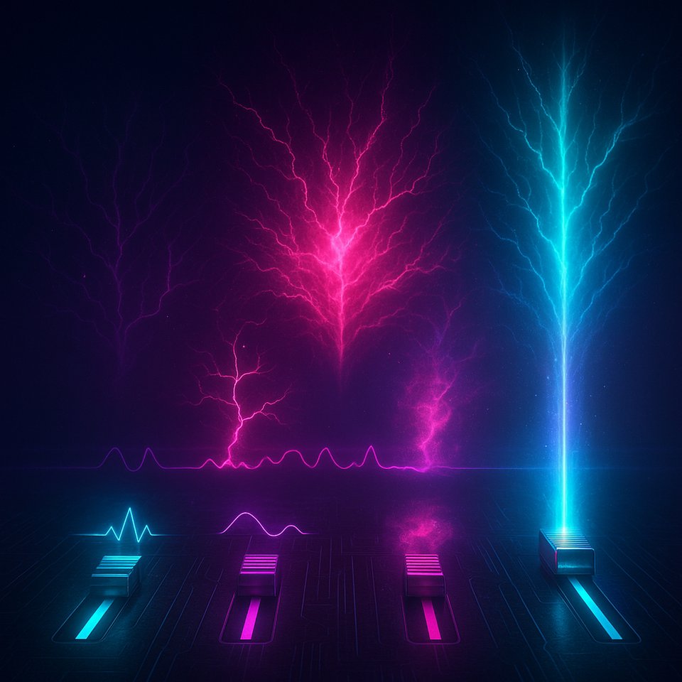 Æxyr ambient audio system — four mood tracks with neural visualization and mixing console